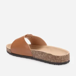 Sale La Modeuse Mules en simili cuir à semelle effet liège Camel