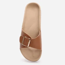 Sale La Modeuse Mules en simili cuir à semelle effet liège Camel