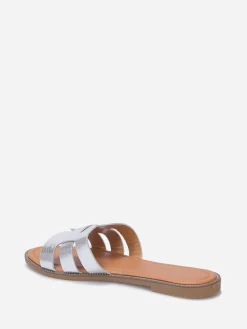 Outlet La Modeuse Mules en simili grandes tailles Argenté