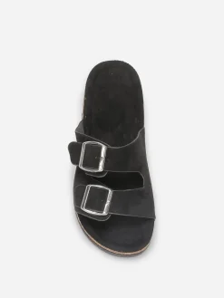 Clearance La Modeuse Mules en suédine à boucles oversize Noir