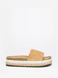 Outlet La Modeuse Mules  en suédine à plateforme ethnique Camel