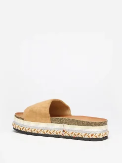 Outlet La Modeuse Mules en suédine à plateforme ethnique Camel