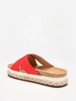 Outlet La Modeuse Mules  en suédine à plateforme fantaisie Rouge