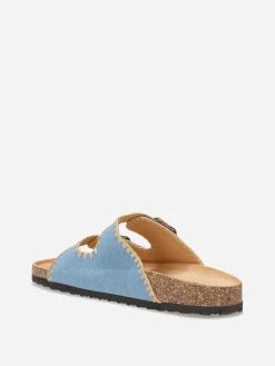 Hot La Modeuse Mules en suédine à surpiqûres dorées BleuClair