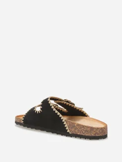 Outlet La Modeuse Mules en suédine à surpiqûres dorées Noir