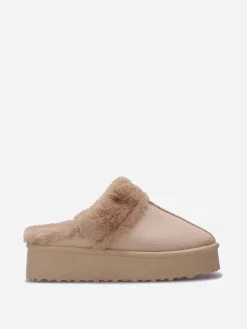 Hot La Modeuse Mules en suédine fourrées Beige