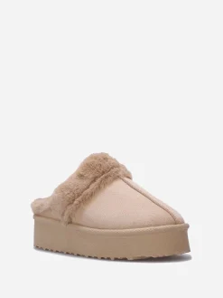 Hot La Modeuse Mules en suédine fourrées Beige