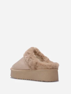 Hot La Modeuse Mules en suédine fourrées Beige