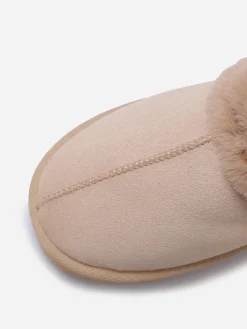 Hot La Modeuse Mules en suédine fourrées Beige
