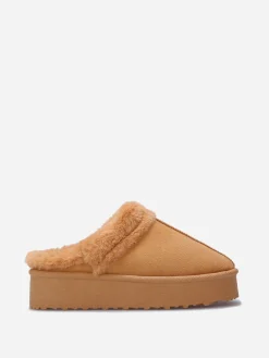 Online La Modeuse Mules en suédine fourrées Camel
