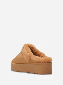 Online La Modeuse Mules en suédine fourrées Camel