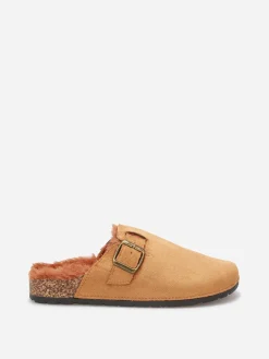 Sale La Modeuse Mules en suédine fourrées à bride Camel