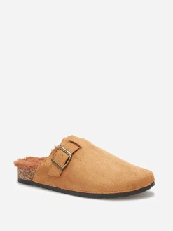Sale La Modeuse Mules en suédine fourrées à bride Camel