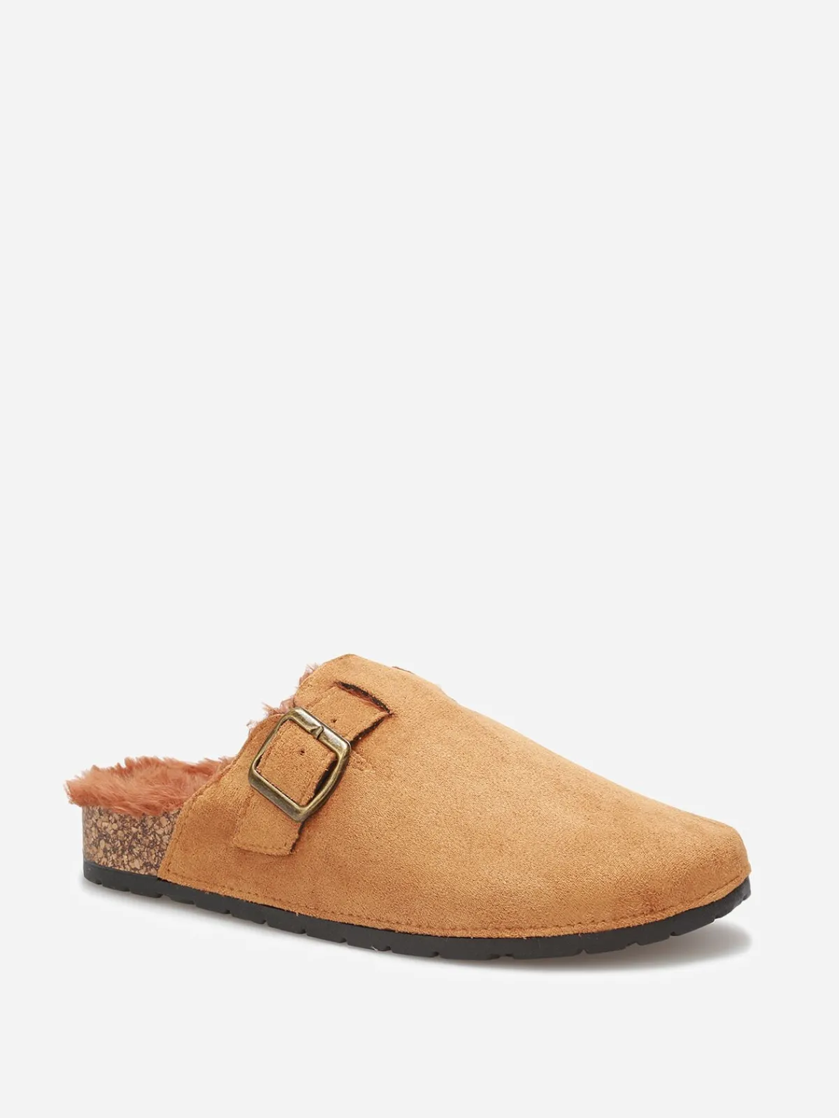 Sale La Modeuse Mules en suédine fourrées à bride Camel