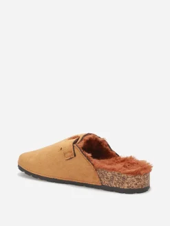 Sale La Modeuse Mules en suédine fourrées à bride Camel
