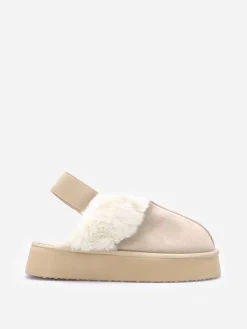 Hot La Modeuse Mules fourrées à plateforme Beige