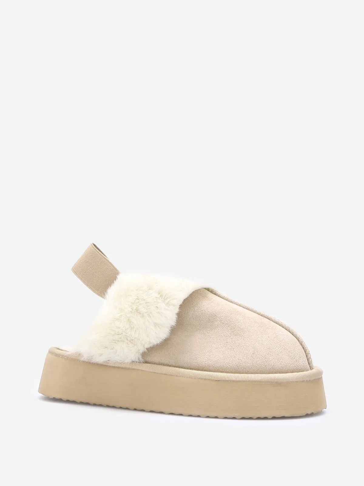 Hot La Modeuse Mules fourrées à plateforme Beige