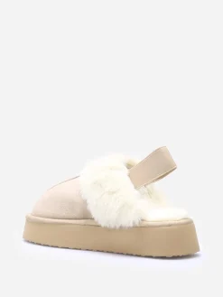Hot La Modeuse Mules fourrées à plateforme Beige