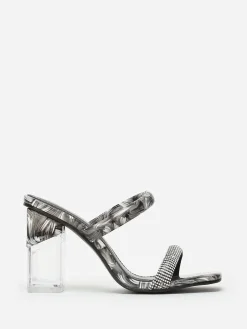 Sale La Modeuse Mules  marbrées à strass et talon transparent Noir