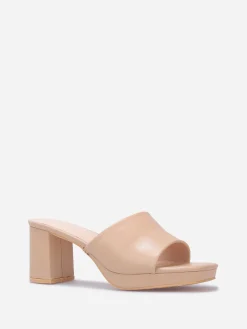 La Modeuse Mules plateforme à talon grandes tailles Beige