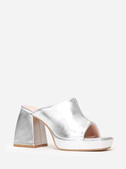 Clearance La Modeuse Mules plateformes  à talon trapèze Argenté