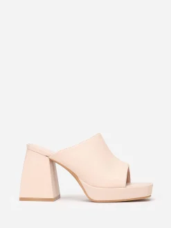 Best La Modeuse Mules plateformes à talon trapèze Beige