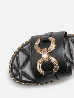 Outlet La Modeuse Mules plates à boucle et clous dorés Noir