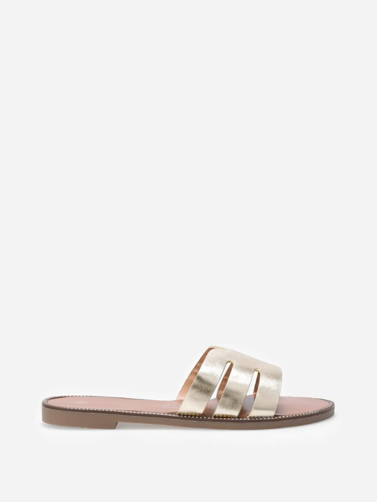 La Modeuse Mules plates à bride ajourée et clous Doré