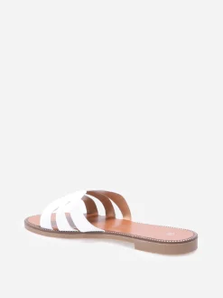 Clearance La Modeuse Mules plates à bride ajourée et clous Blanc