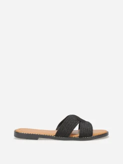 Outlet La Modeuse Mules plates à bride en corde Noir