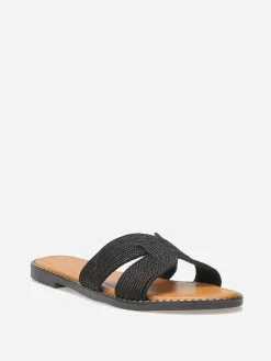 Outlet La Modeuse Mules plates à bride en corde Noir