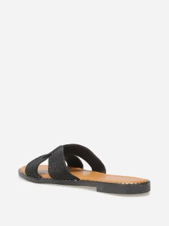 Outlet La Modeuse Mules plates à bride en corde Noir