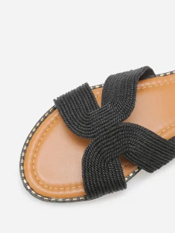 Outlet La Modeuse Mules plates à bride en corde Noir