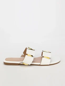 Outlet La Modeuse Mules plates à brides et détails grandes tailles Blanc