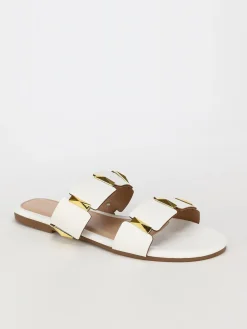 Outlet La Modeuse Mules plates  à brides et détails  grandes tailles Blanc