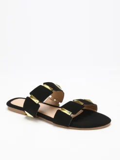 Outlet La Modeuse Mules plates  à brides et détails  grandes tailles Noir