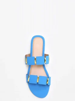 La Modeuse Mules plates à brides et détails grandes tailles Bleu