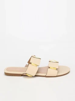 Sale La Modeuse Mules plates à brides et détails grandes tailles Beige