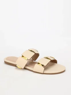 Sale La Modeuse Mules plates  à brides et détails  grandes tailles Beige