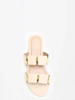 Sale La Modeuse Mules plates à brides et détails grandes tailles Beige