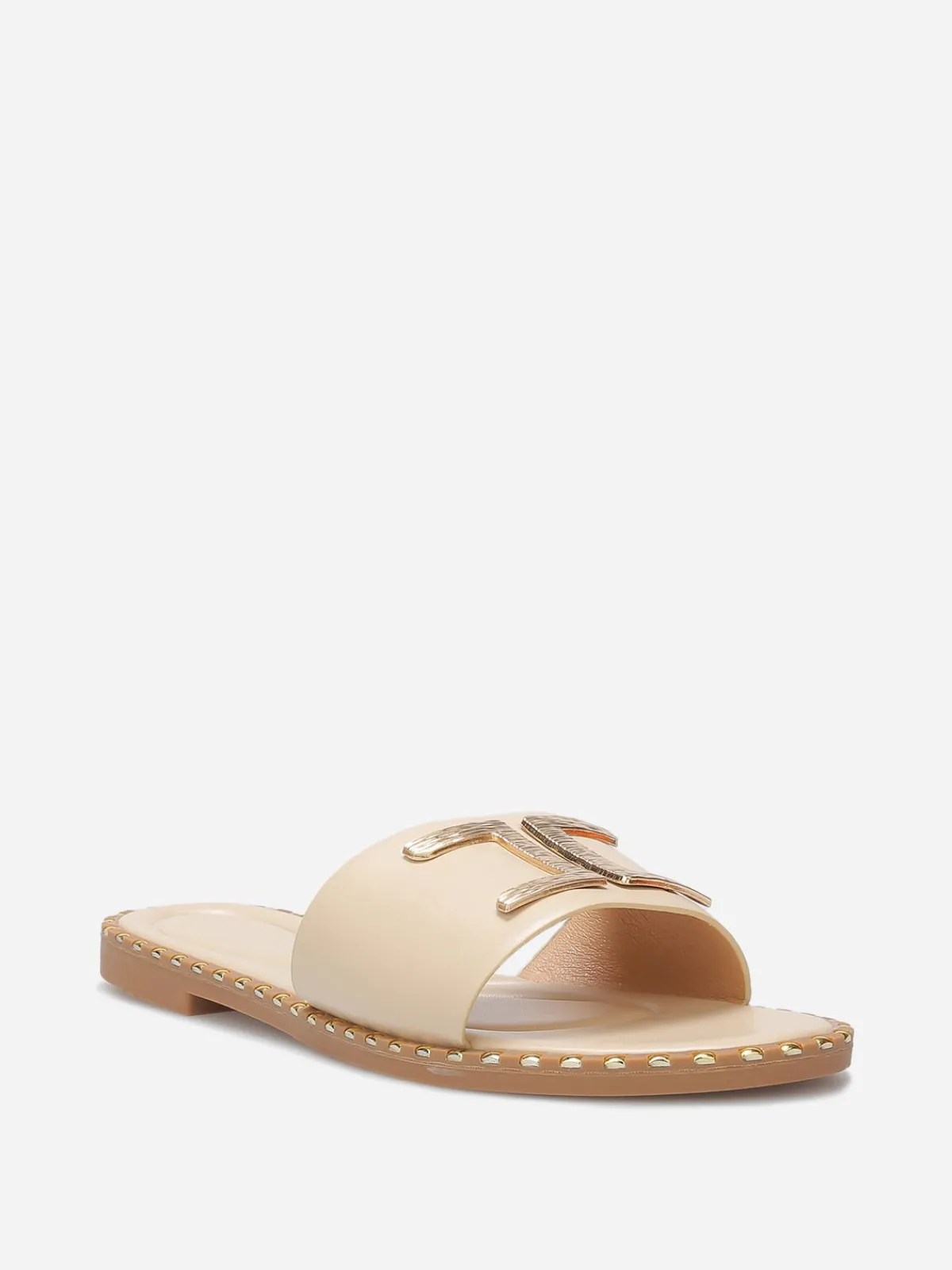 Discount La Modeuse Mules plates à détails dorés Beige
