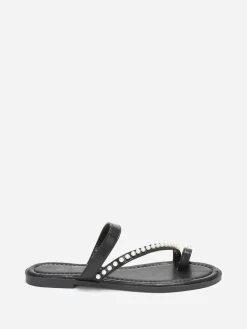 La Modeuse Mules plates à fines brides et perles Noir