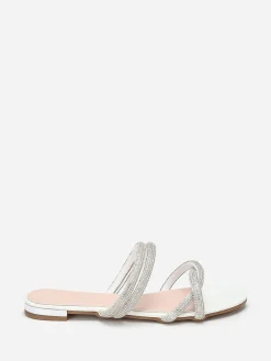 Clearance La Modeuse Mules plates à multi-brides en strass Blanc