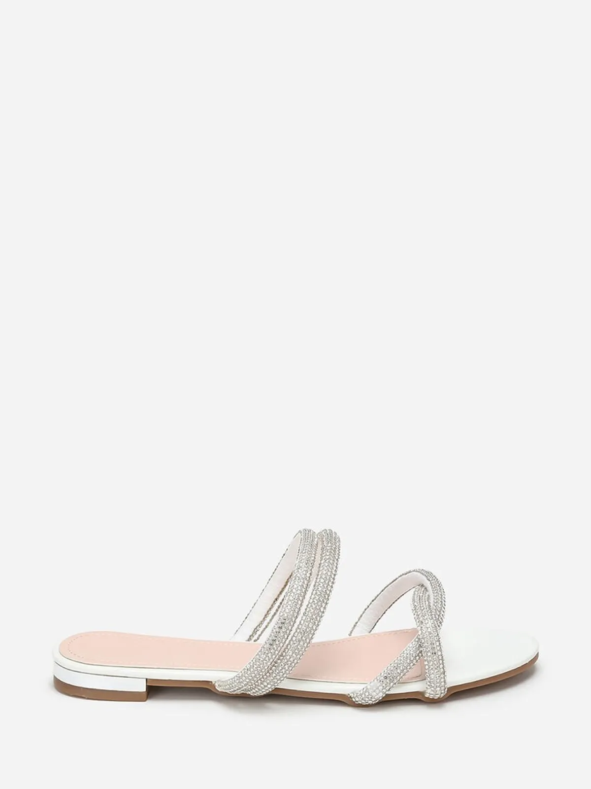 Clearance La Modeuse Mules plates à multi-brides en strass Blanc