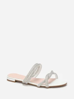 Clearance La Modeuse Mules plates à multi-brides en strass Blanc