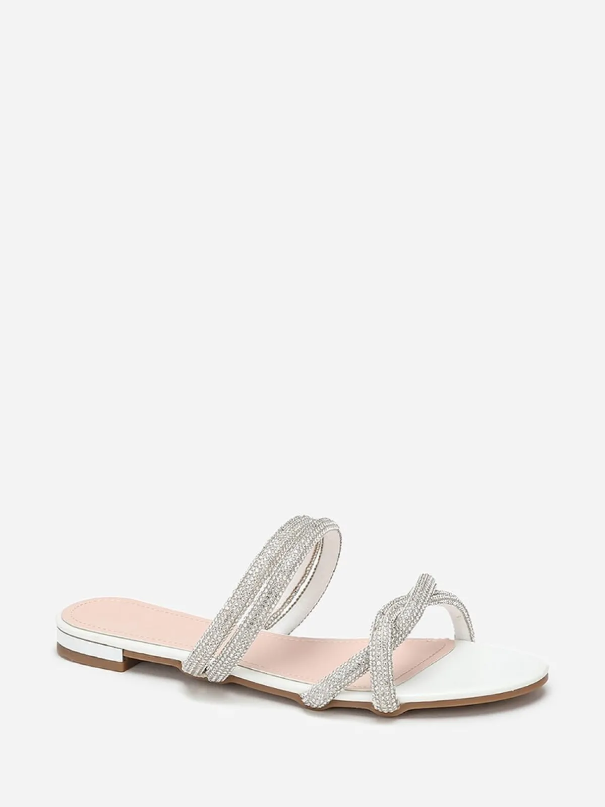 Clearance La Modeuse Mules plates à multi-brides en strass Blanc