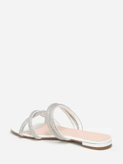 Clearance La Modeuse Mules plates à multi-brides en strass Blanc