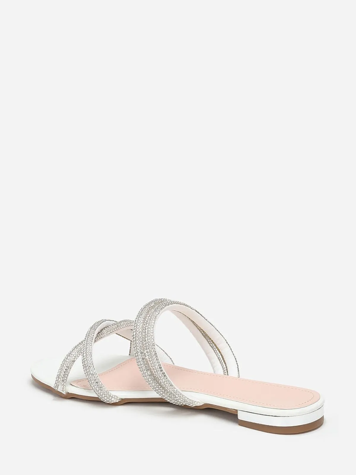 Clearance La Modeuse Mules plates à multi-brides en strass Blanc