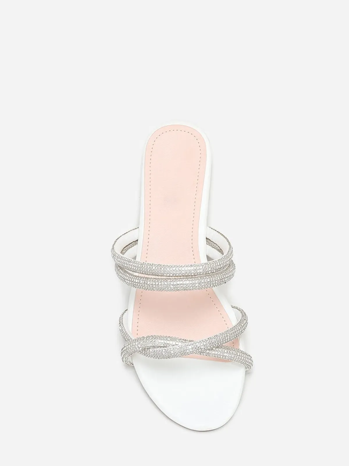 Clearance La Modeuse Mules plates à multi-brides en strass Blanc