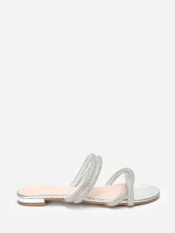 Discount La Modeuse Mules plates à multi-brides en strass Argenté
